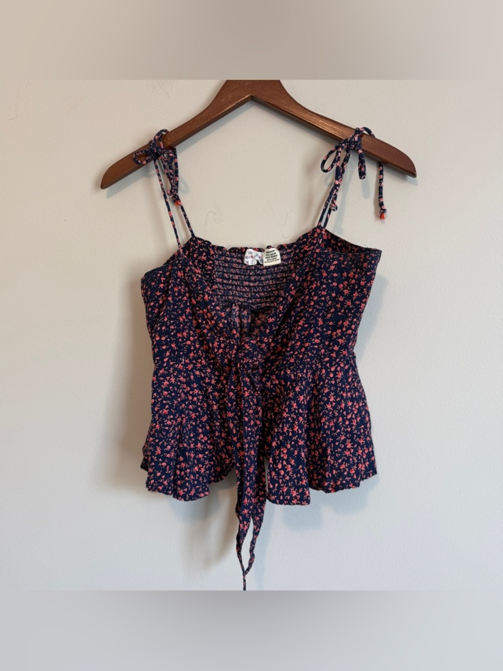 Floral Tie-Front Crop Tank Top Women M Keyhole Babydoll Fairy Boho Hippie Y2K